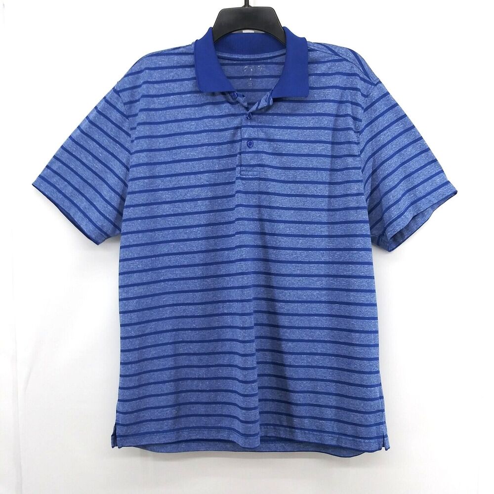FOG London Fog Polo Shirt Mens Size L Blue Striped Short Sleeve Rugby Golf